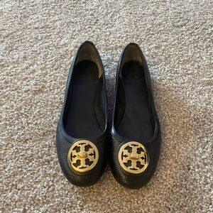 Tory Burch Gold and Black Flat Shoes